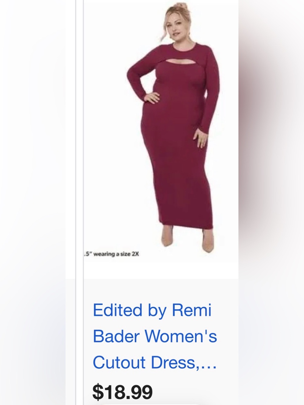 Women’s Burgundy Cutout Long Sleeve Maxi Dress 1X